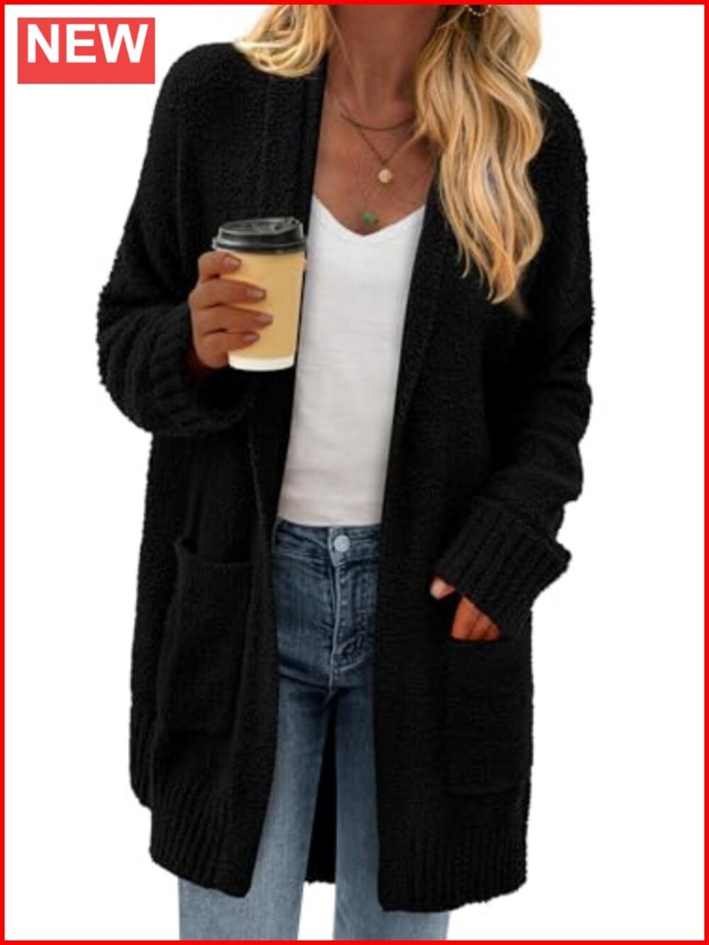 Chunky Long Fuzzy Knit Cardigan Open Front